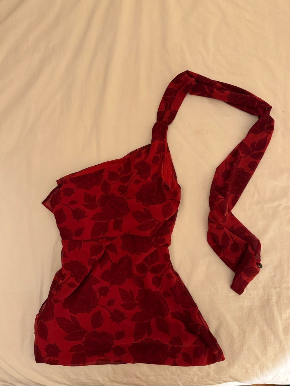Lady Pipa One-Shoulder Red Floral Dress